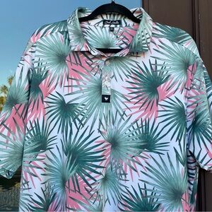 Bad Birdie‎ Hammock Hunter Golf Polo Green/Pink Palm Pattern 2XL